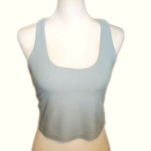 Sage Collective Light Blue Ribbed Racerback Crop Tank Top W/ Bra, M